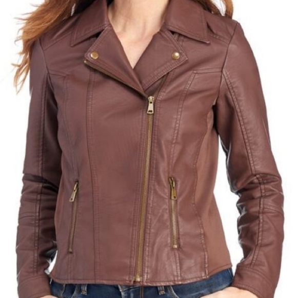 Baccini Jackets & Blazers - Baccini brown faux leather moto jacket